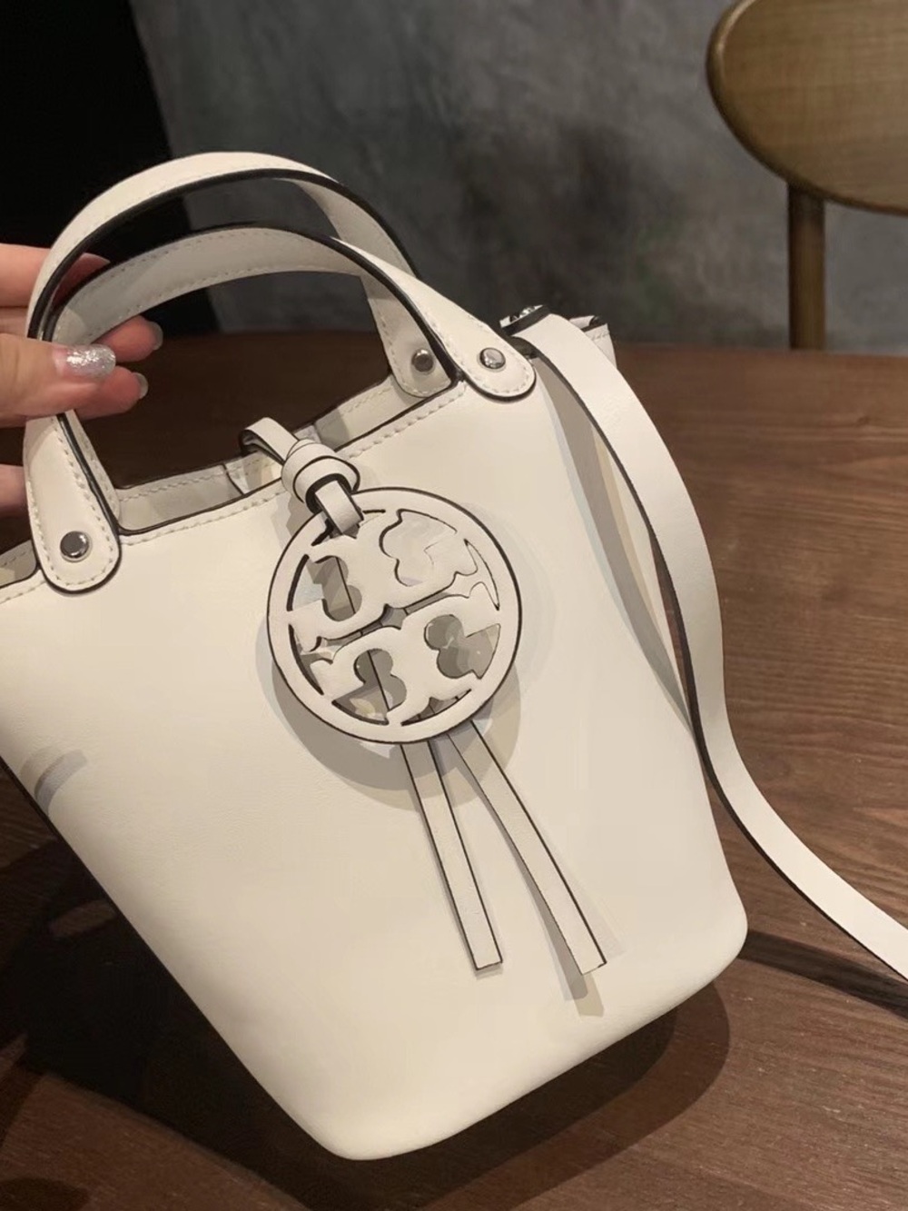 Tory Burch White Miller Mini Bucket Bag